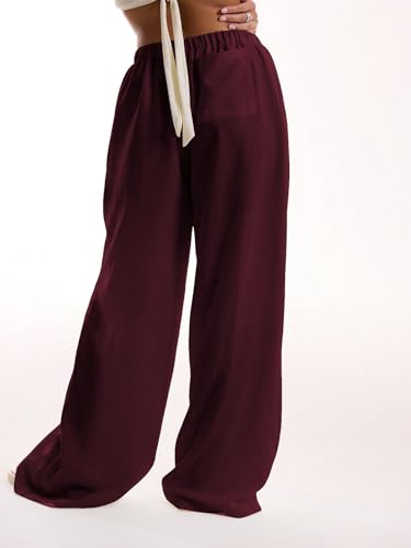 Image of RoseSeek Women's Beach Cover Ups Wide Leg Loose Linen Pants Swimsuit Coverup Summer Vacation Outfits 2026