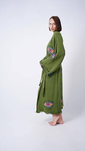 Handmade Evil Eye Boho Festival Kimono Boho Beachwear Beachwear Cover Up Ethnic Kimono Cardigan Bathrobe Morning Robe3