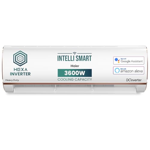Image of Haier 1 Ton 5 Star HEXA Inverter Smart Split AC (3600W, Copper, Wi-Fi, Heavy Duty, 4 Way Swing, Frost Self Clean, HD Filter, Cools at 60C, 20 Mtr. Air Throw - HSU14K-PYFR5BN-INV, White)