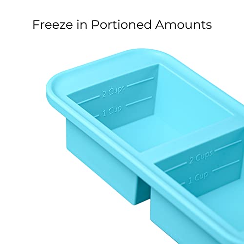 Souper Cubes 2 Cup Silicone Freezer Tray With Lid - Easy Meal Prep Container and Kitchen Storage Solution - Silicone Mold for Soup and Food Storage - Aqua - 2-Pack - Image 3