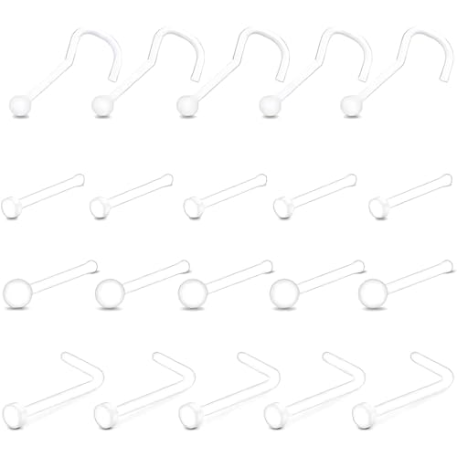 ZAMXHUG 20pcs Claro Anillo de la Nariz de la Nariz Stud Retenedor   Piercings de Nariz, Plástico en Forma de L Anillos de la Nariz Sacacorchos Anillos Piercing Joyería para Mujeres Hombres, 20G