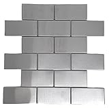 Tenedos Brick 2x4 inch Subway Mesh-Mounted Metal Stainless Steel Mosaic Tile for Kitchen Backsplash Bathroom (1 Sheet)