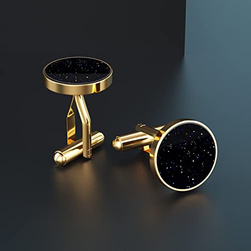 Uhibros Cufflinks For Men Stainless Steel Classic Handmade Starry Sky Cuff Links Tuxedo Shirt Accessories Unique Business Groom Wedding Gift Jewelry Cuff Links-Gold #TOP5