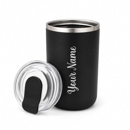 Image of Giftana Personalized Coffee Tumbler with Name, Customized Travel Mug with Lid, Coffee Mug for Men and Women, Birthday Gifts, Valentine's Day Gift, Corporate Gifts for Employee (Black 350ml)