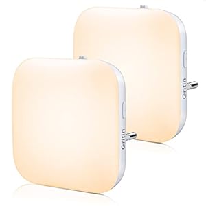 Gritin Luce Notturna, [2 Pezzi] Luce Notturna Bambini da Presa con Sensore Crepuscolare, Dimmerazione Continua e 3 Temperature di Colore, Lunga-Durata Lampada Notturna per Camerette, Corridoi, Scale
