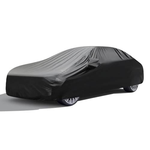 Image of BHIEE Car Cover Waterproof Soft Stretch Full Cover All Weather Protection for Indoor and Outdoor, Underground Garage, Car Showroom, Black, Fit up to 193 inch-208 inch
