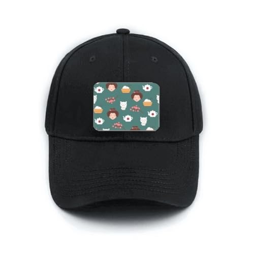 Casquette réglable noire avec motif brodé japonais Cat Rice Teapot