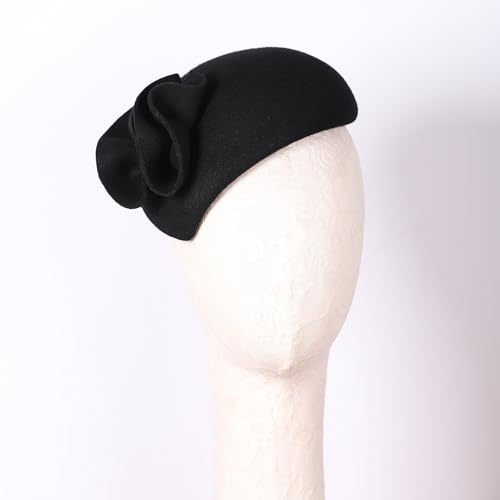 Image of Flower Womens Dress Fascinator Wool Felt Fedora French Pillbox Hat Party Wedding Teardrop Beret