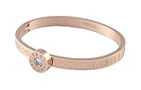 Cubic Zirconia Roman Numeral Stainless Steel Bangle Bracelet Unisex/Women (Rose Gold)