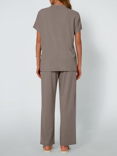 AUTOMET Women's Mock Neck 2 Piece Lounge Set Matching Summer Loose Fit Wide Leg Pants Set4