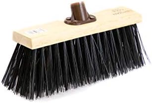 Newman and Cole 13" Wooden Broom Head with Stiff PVC Synthetic Poly Hard Bristle - Replacement Wooden Broom Head for Outdoor Garden Yard Brush Sweeping Wood Brush Head Fitted Fixing Bracket Connector