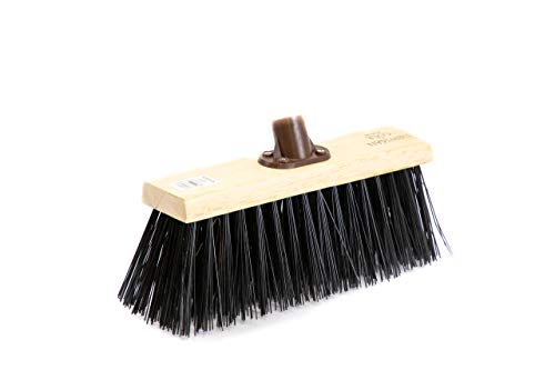Newman and Cole 13 Wooden Broom Head with Stiff PVC Synthetic Poly Hard Bristle - Replacement Wooden Broom Head for Outdoor Garden Yard Brush Sweeping Wood Brush Head Fitted Fixing Bracket Connector