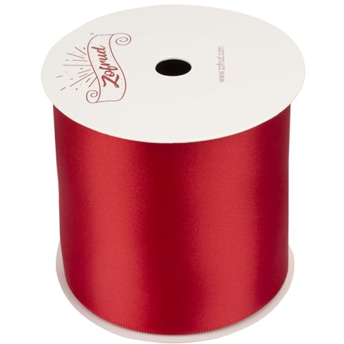 Zofrud Red Satin Ribbon 75mm x 9 Meters - Large Ribbon Ideal for Bows Gift Wrapping, Flower Bouquet, and Crafts - Image 2