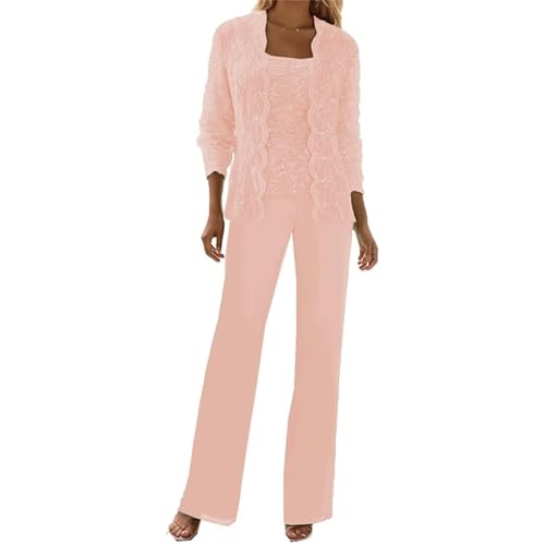 Embroidered Sequins Lace Chiffons Evening Pant Suit Set with Jackets for Special Occasion 3 Piece Women's Formalwear Wedding