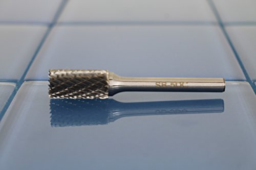 TEMO SB-5 Double Cut Carbide Rotary Burr File, 1/2 Inch Head Cylinder End Cut, 1/4 Inch Diameter 2 Inch Long Shank