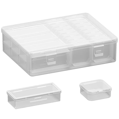 Mikihat Caja de Clasificación Transparente, Cajas Organizadores de Cuentas, 23 PCS Cajas Plastico Pequeñas Transparentes con Tapa de Bisagra, Caja Para Perlas, Píldoras, Joyas, Aretes, Lentejuelas