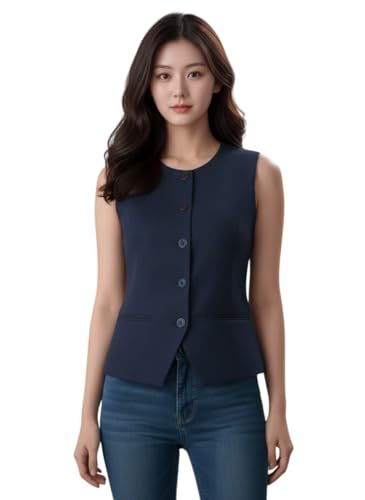 Image of ROCKSY Women Stretch Waistcoat - Sleeveless Lightweight Round Neck Premium Vest with 2 Pockets | Ideal for Formal, Office, Casual, Party
