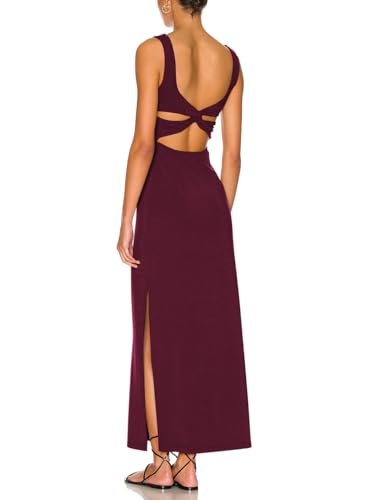 Image of ALENDA DANMOS Women Backless Maxi Dress High Sides Slit Bodycon Tank Dress Twist Low Back Casual Sundress 122