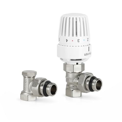 ENVIRON - Thermostatventil & Rücklaufventil | 1/2 Eckform | mit Flüssig-Fühler und Nullstellung | mit Frostschutzfunktion | Thermostatkopf M30 x 1 5 + Heizkörperventil + Rücklaufventil | Komplett-Set