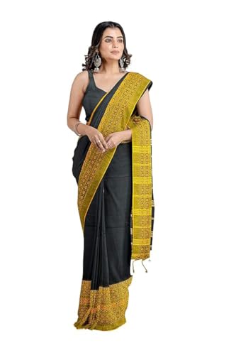 Image of eC ESHA'S COLLECTION Women's Cotton Blend Begumpuri Handloom Saree With Unstitched Running Blouse Piece