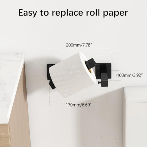 Image of FEILERN Toilet Paper Holder Matte Black, 2 Pack Wall Mount for Bathroom | Square Tissue Paper Holder, Stainless Steel, Double Post Pivoting, Commercial Toilet Paper Dispenser