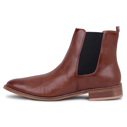 Image of LOZANO Genuine Leather Tan Chelsea Boots for Men | High Ankle Boots, Soft Cushioned Insole, Slip-Resistance, Arch Support & Shock Absorption
