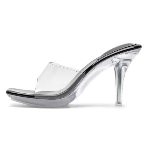 Image of LIURUIJIA Clear Heels For Women Sexy Slip On Open Toe High Heeled Dressy Sandals Comfortable Strappy Mules