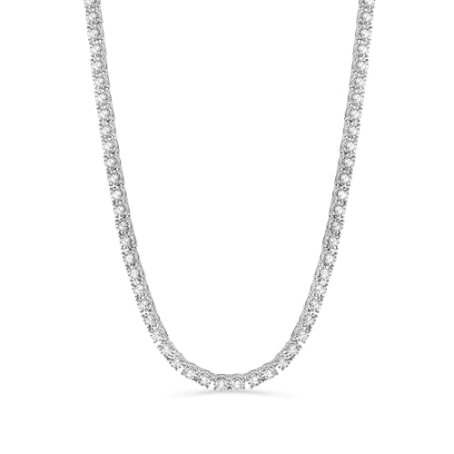 Belacqua 2 Carat Round Lab Grown Diamond Tennis Necklaces in Sterling Silver, Chain Length 16.5 Inches, Round Cut 3.7 mm, J-K Color, I1-I2 Clarity, 75% Diamond Coverage, Gift Box Included4