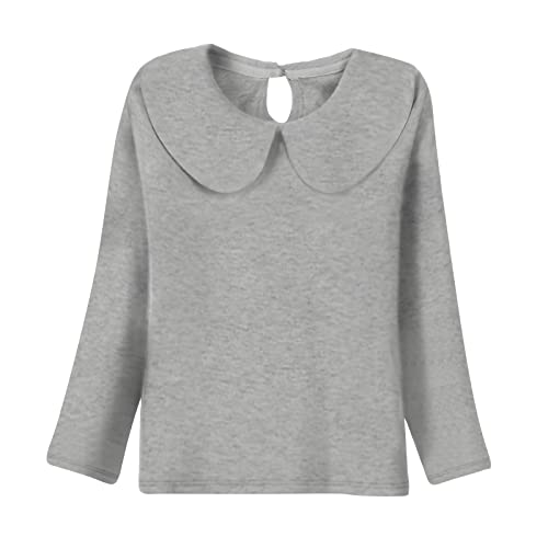 Image of ASHER FASHION Little Girls Peter Pan Collar Blouse Long Sleeve Basic Plain Jersey Tee Shirt