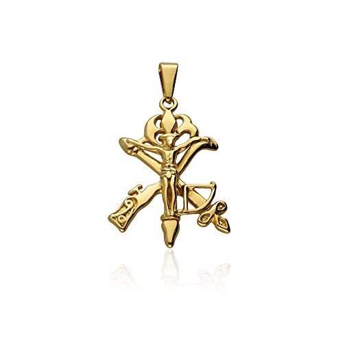 Cruz Legion con Cristo en Relieve Acero 316 L Chapada en Oro 18 Klt Cover