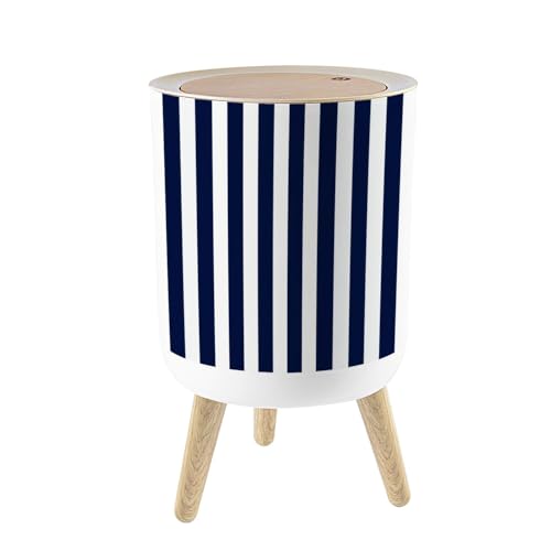 Caneca de Basura Pequeña con Tapa Azul Marino Rayas Blancas