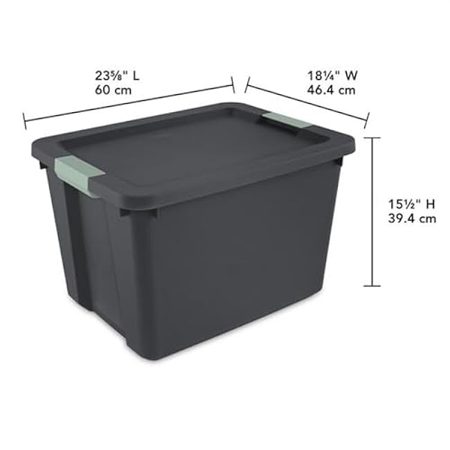 Sterilite 6 Pack 20 Gallon Latch Tote, Stackable Plastic Storage Bin Container, Gray/Green
