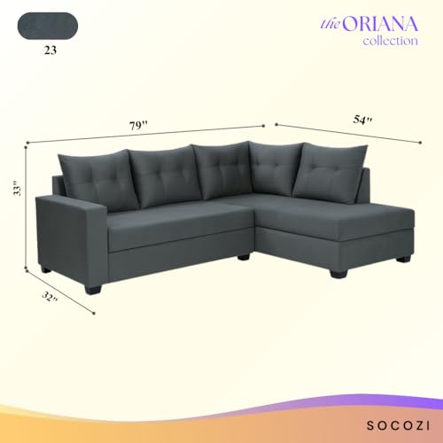 Image of SOCOZI Oriana 4 Seater RHS L Shape Sofa Set | Soft Velvet Suede Fabric | Modern Design | Plush Comfort Cushions for Living Room (Dark Grey)