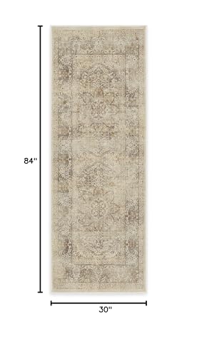 RUGGABLE Washable Vintage Runner Rug – Sarrah Hazel 2.5x7, Stain-Resistant, Non-Slip Hallway Runner – Machine Washable Rug for Hallway, Entryway, Living Room & Kitchen – with Standard Pad
