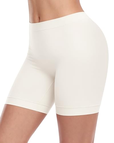 DailyCity Slip Shorts Under Skirt for Women Cooling Seamless Anti Chafing Athletic Safety Gym Dance Boxer Briefs Panties White L