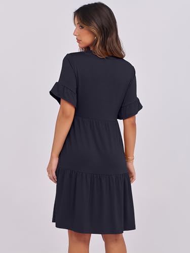 Image of ANRABESS Women's Summer Casual Dress, V-Neck Ruffle Sleeve Tiered Mini Dress, Soft Comfy Fabric with Pockets for All-Day Wear
