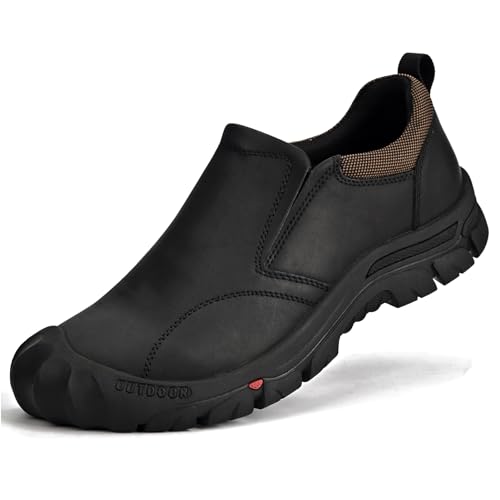 UPIShi Men's Waterproof Slip On Leather Hiking Outdoor Walking Casual Loafers Work Shoes