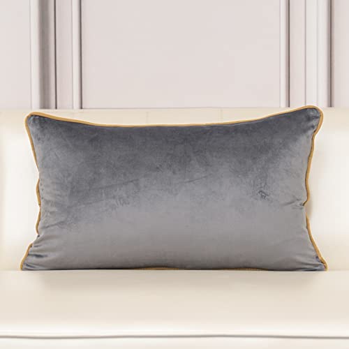 Aeckself 12 X 20 Inch Grey Gold Plaid Geometric Lines Embroidery Velvet Cushion Case Luxury Modern Lumbar Throw Pillow Cover Decorative Pillow For Couch Living Room Bedroom Car 30 X 50Cm #TOP1