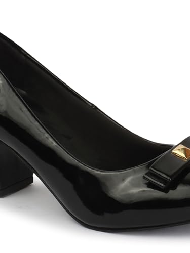 Image of Carlton London Womens Stylish Comfortable Block Heel Round Toe Slip-On Fashion Pump Shoes for Daily, Office and Casual use