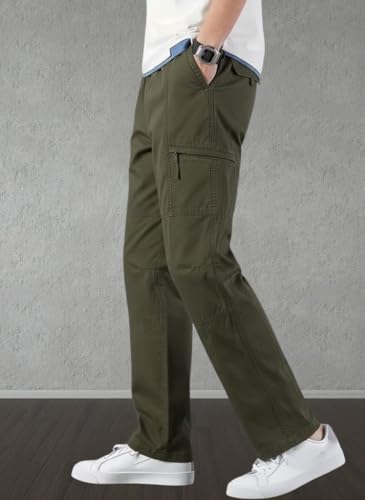 Image of Men's Cargo Pants | Casual Cotton Cargo Trousers for Men | Regular Fit Multi Pocket Outdoor Travel Pants | Stylish Comfortable Casual Bottom Wear for Men