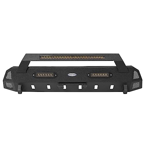 Image of Hooke Road Tacoma Stubby Sharp Front Bumper for 2016-2023 Toyota Tacoma 3rd Gen Truck, Solid Steel Bumper with LED Lights and D-Ring Mounts