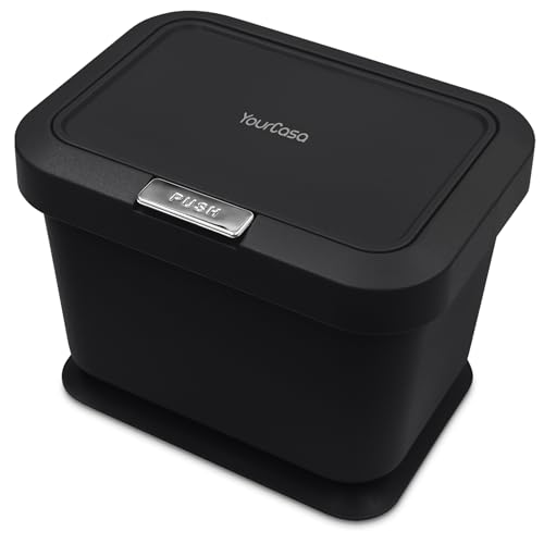 YourCasa compost bin 5L- kitchen food waste caddy - lid opens with push button - countertop small counter trash can - Odour Proof container - indoor recycling composter with non slip base (Black)