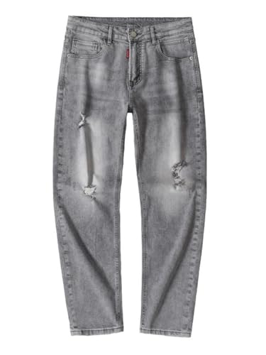 Jeans Pants Trousers Denim Spring and Autumn Grey Ripped Men's Loose Fit Small Leg Trendy Straight Long