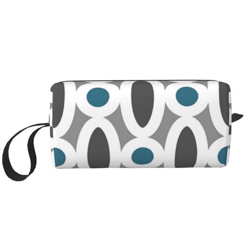 Borsa per il trucco per la ricezione per cosmetici da viaggio da toilette per portatile Organizer Modello moderno a maglie ovali in verde acqua e grigio