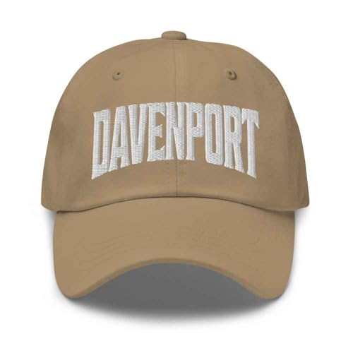 Merch Town Davenport Baseball Cap Davenport Dad Hat Nebraska NE Hat Embroidered Souvenir Khaki