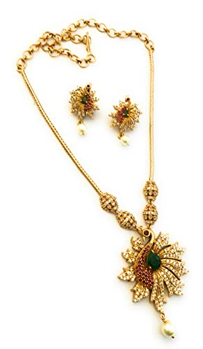 Image of Sasitrends Traditional Matte Gold Plated Peacock Pendant Necklace Jewellery Set