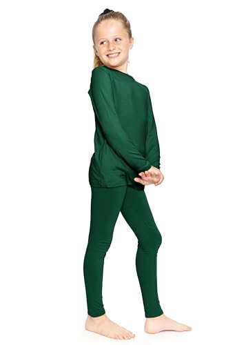 Image of STRETCH IS COMFORT Girls 2 Piece Hoodie Short Sleeve Long Sleeve Crew Neck Top and Leggings Set Kids Thermals Underwear Set