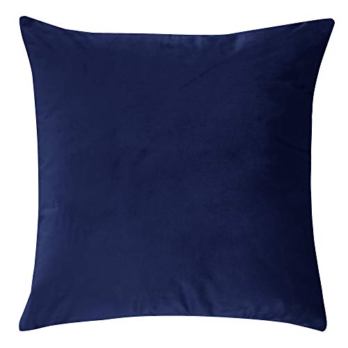 Deconovo Plush Velvet Cushion Super Soft Cases Home Decorative Square Throw Pillow Cover with Invisible Zipper for Bed, 18x18 Inch, Navy Blue