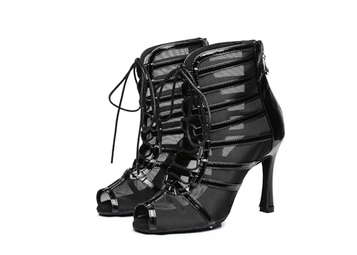 Image of Dance Practice Shoes for Women Mesh Ballroom Sandals Heels Party Prom Ankle Booties with Zip