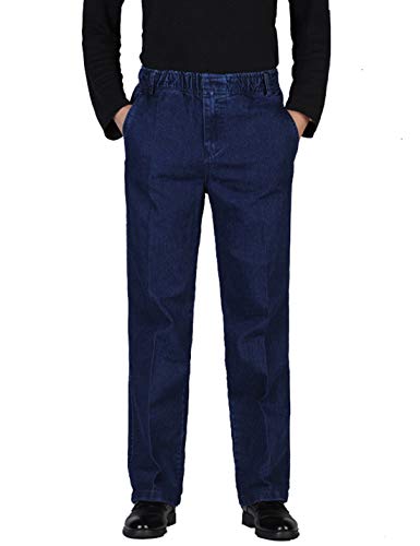 Locachy Men's Elastic Waist Denim Pants Casual Loose Straight Jeans